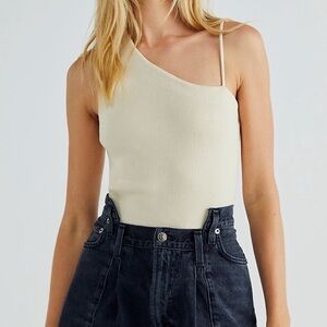 Free People Cream One-Shoulder Tank Top